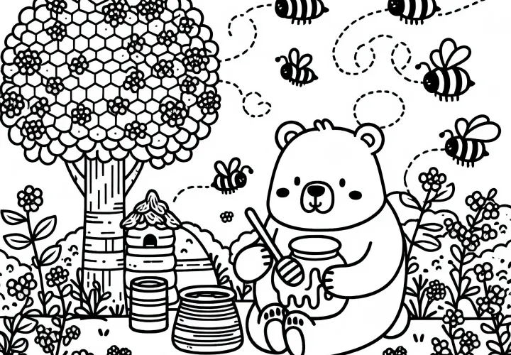Medveď je med – bezplatná omaľovánka Medveď je med – bezplatná omaľovánka