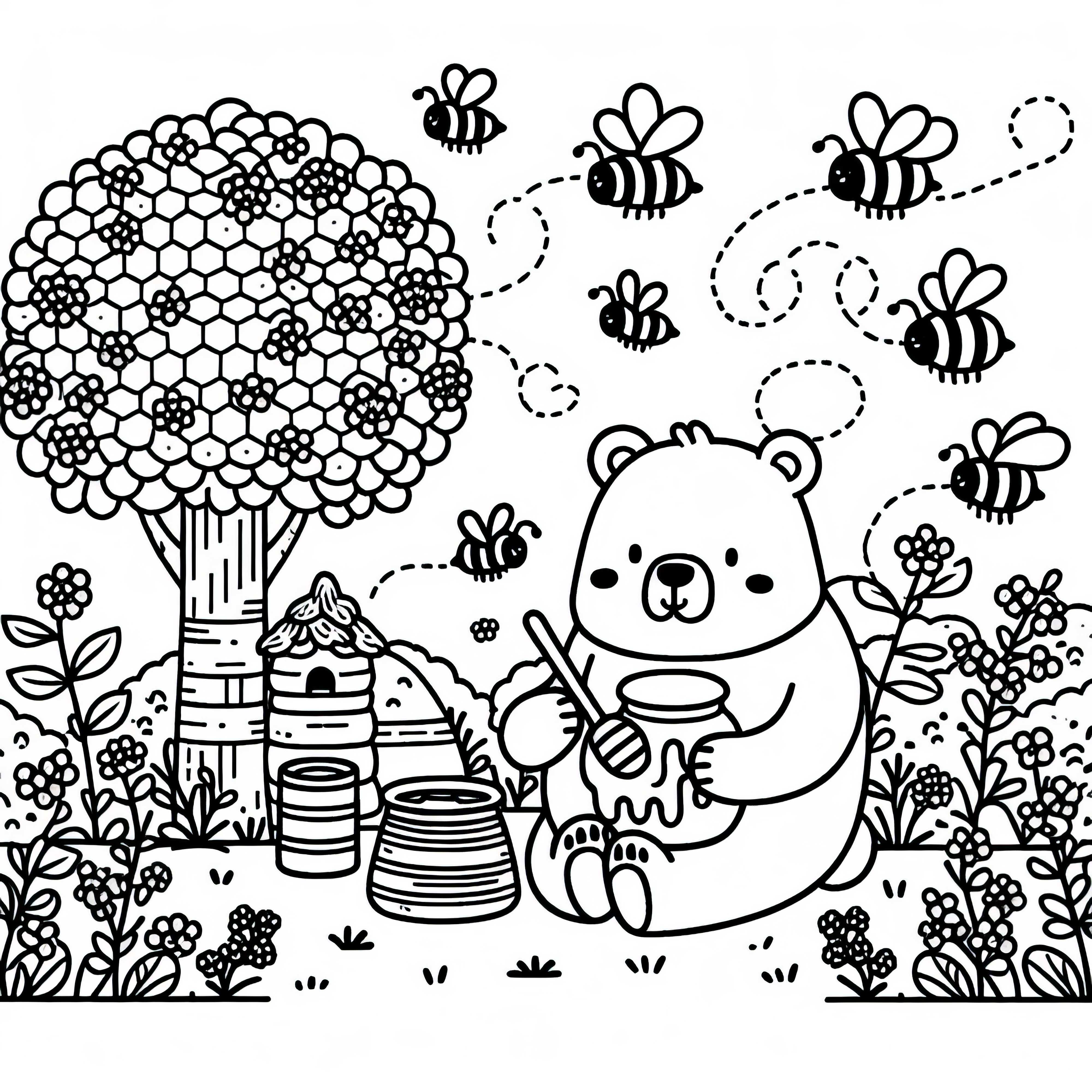 L'orso mangia miele - Immagine da colorare gratuita