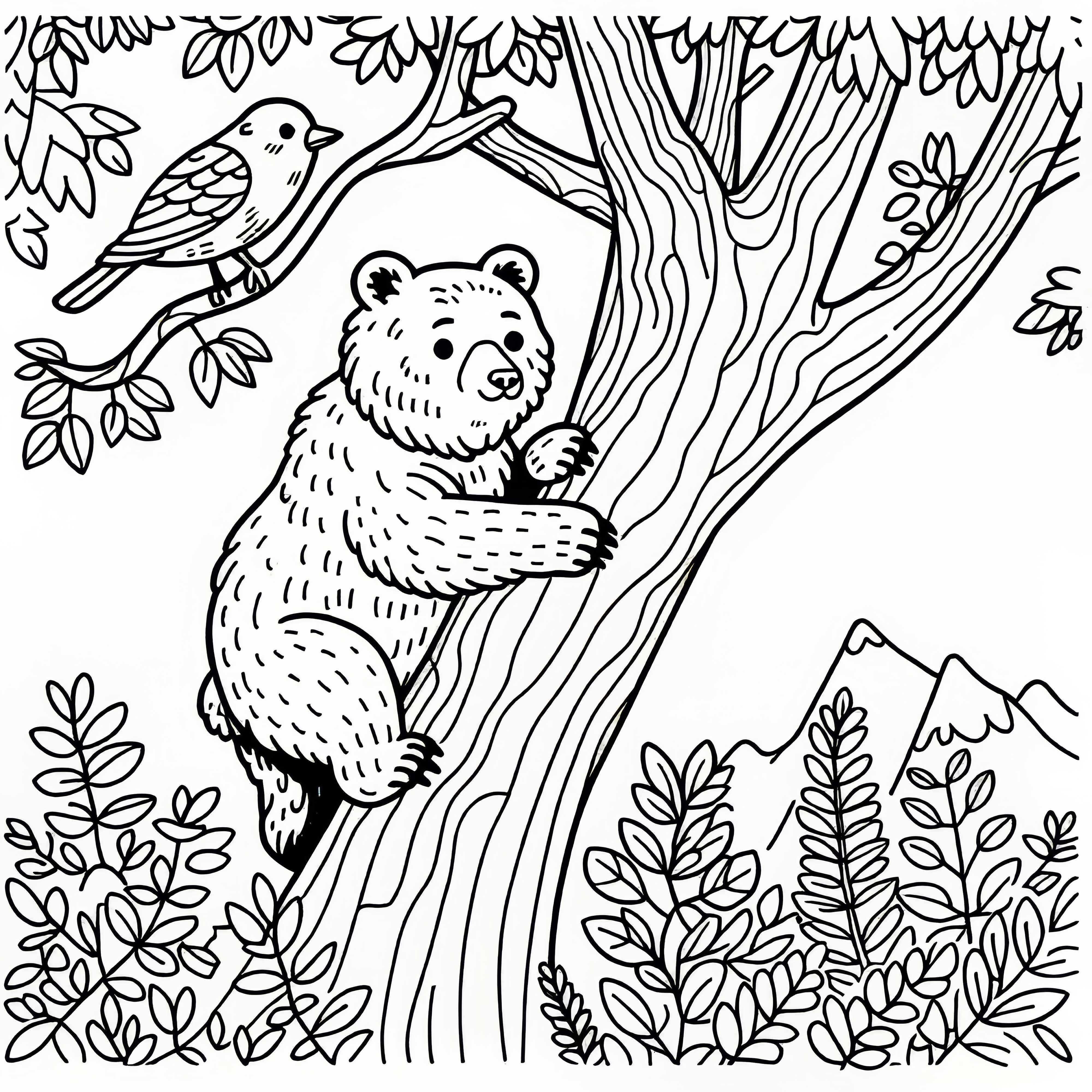 Medveď lezie na strom – Bezplatný obrázok na vymaľovanie Medveď sa šplhá na strom – Omalovánka zadarmo