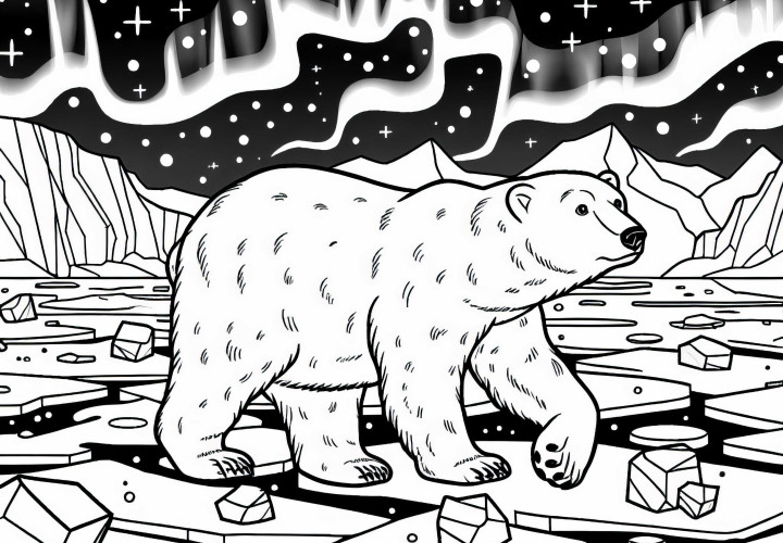 Ľadový medveď kráča po ľadových kryhách s polárnymi zmrznutými – zadarmo na vymaľovanie