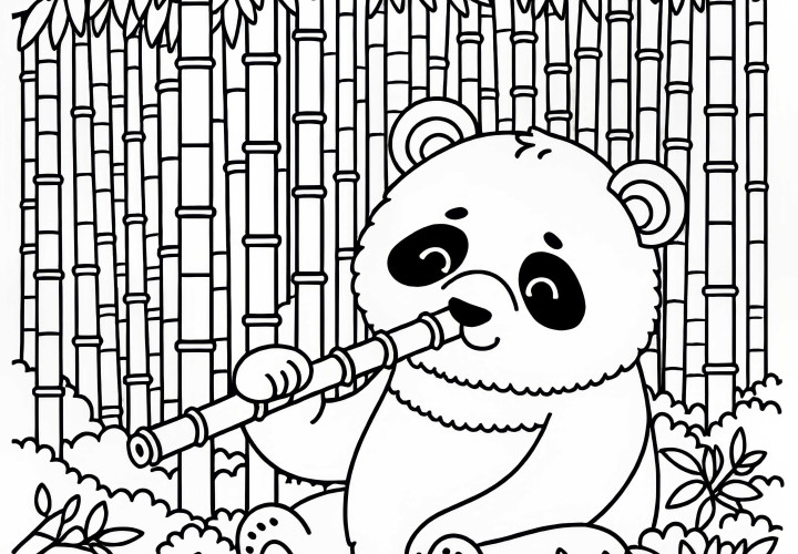 Panda hrýzť na bambusovej vetve – Zábavný obrázok na maľovanie zdarma