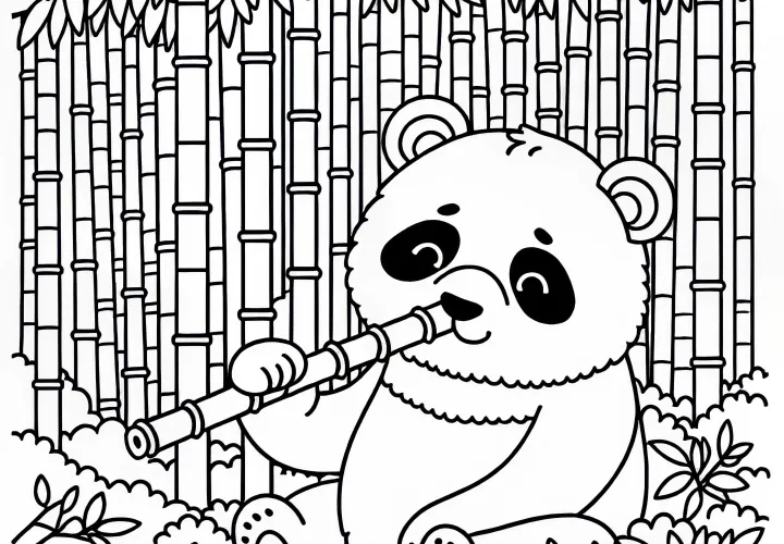 Panda hrýzť na bambusovej vetve – Zábavný obrázok na maľovanie zdarma