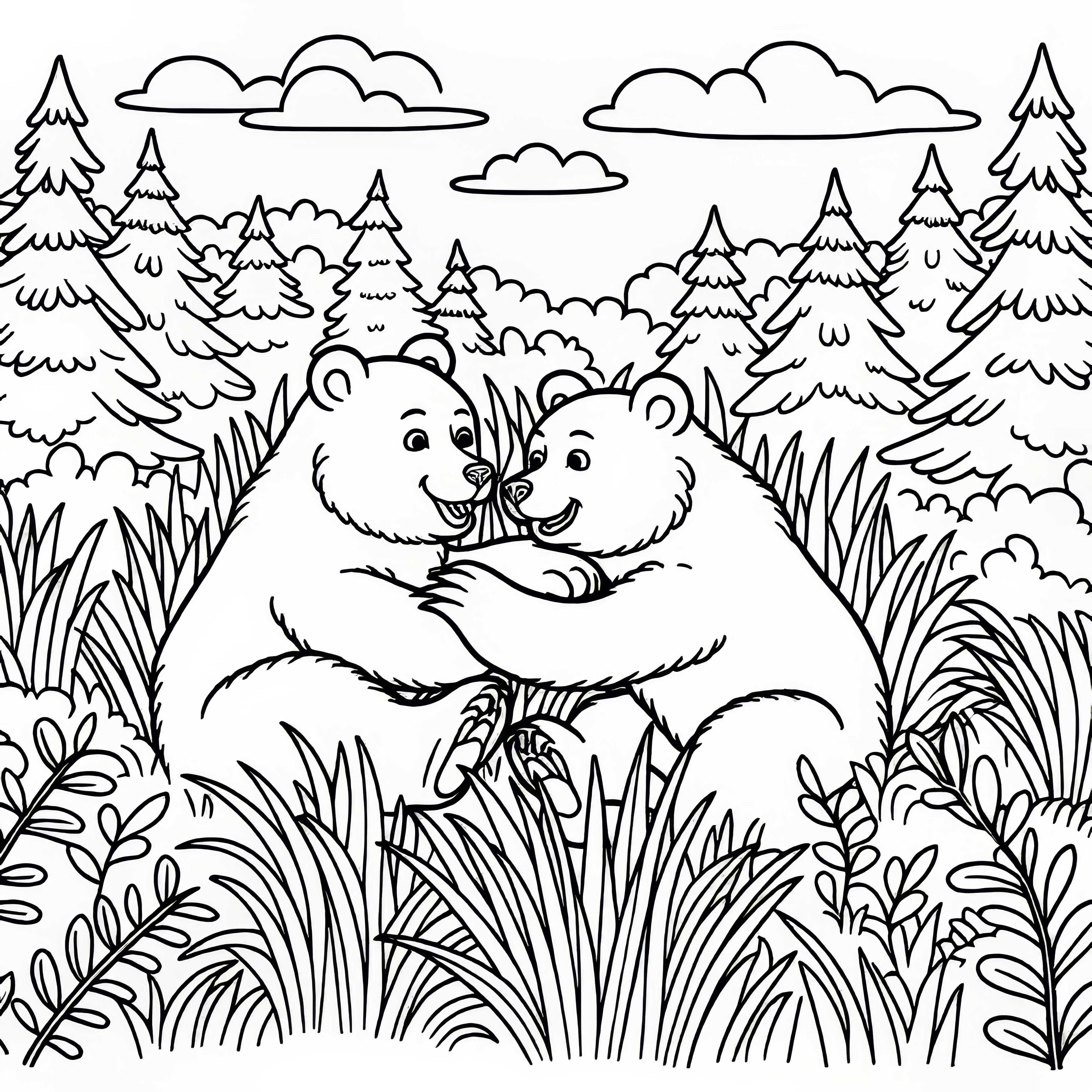 Dva medvede sa hrajú v lese v vysokej tráve – bezplatná predloha na maľovanie Dva medvede sa hrajú v lese v vysokej tráve - bezplatná omaľovánka