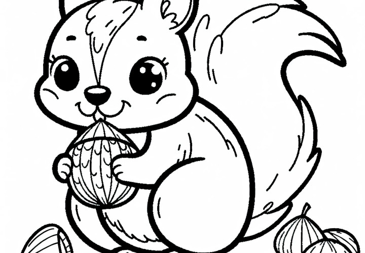 Eichhörnchen knabbert an Nuss – Ausmalbild gratis Eichhörnchen knabbert an Nuss – Ausmalbild gratis