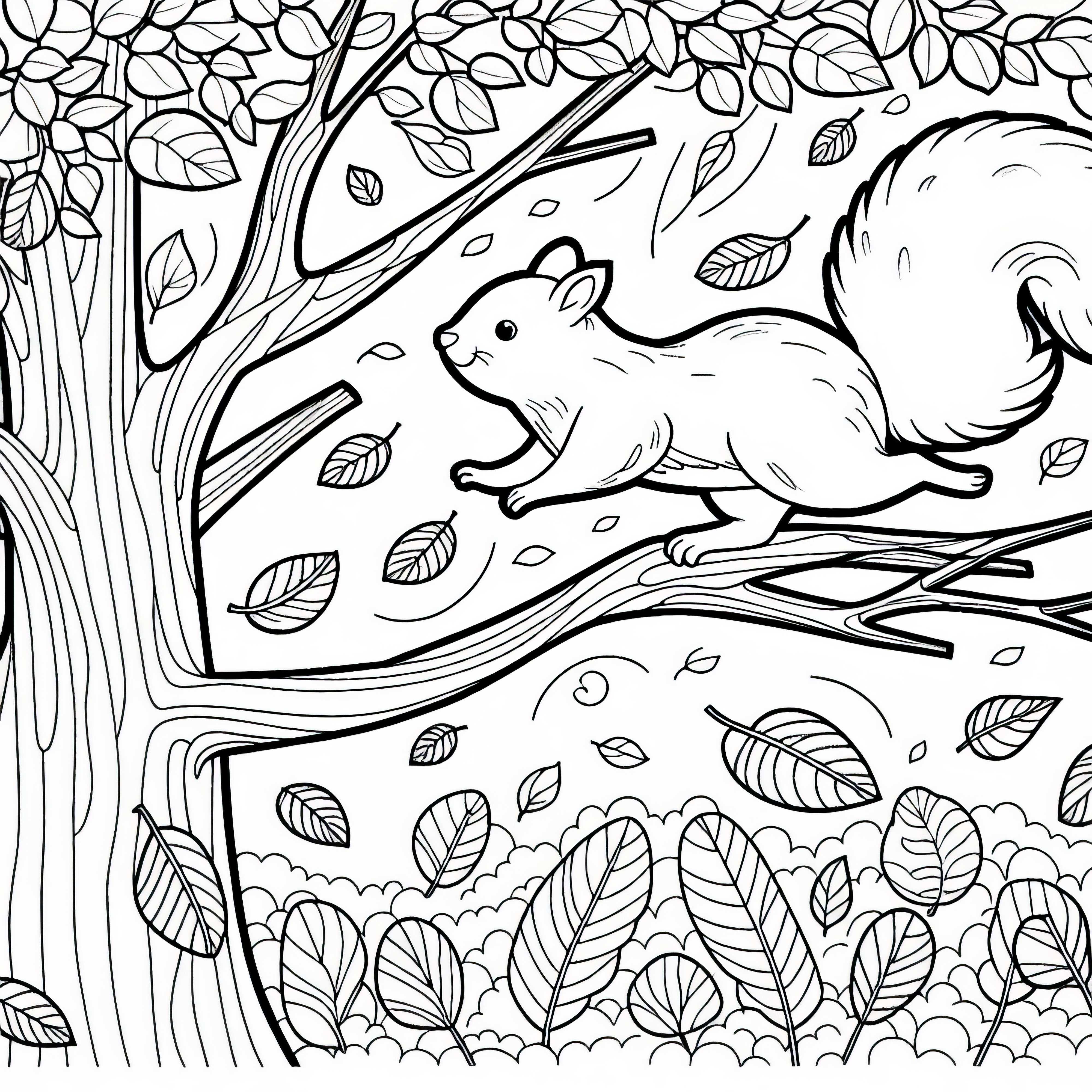 Veverička skáče z konáru na konár – bezplatná maľovanka Veverička skáče z konára na konár – Bezplatná predloha na maľovanie