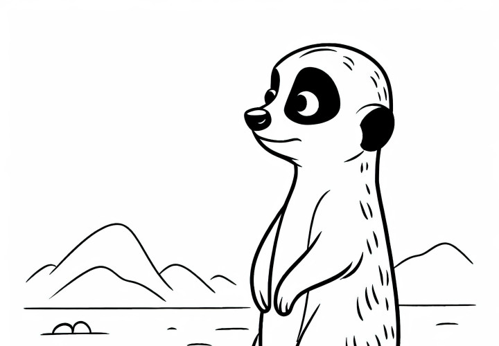 Suricata fica em pé e vigia com o olhar distante - Modelo de colorir grátis