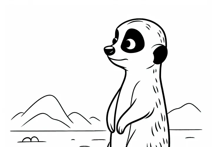 Surikata stojí vzpriamene a stráži s pohľadom do diaľky – predloha na maľovanie zadarmo