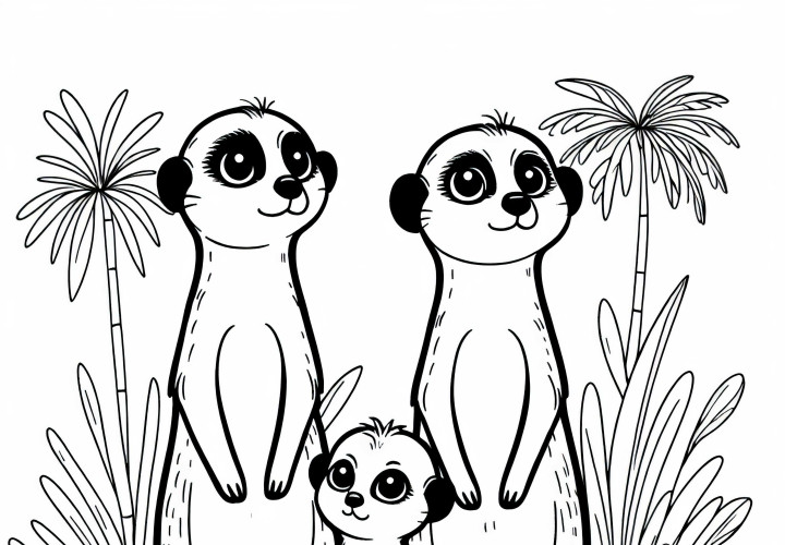 Desenho para colorir de família de suricatos para baixar gratuitamente