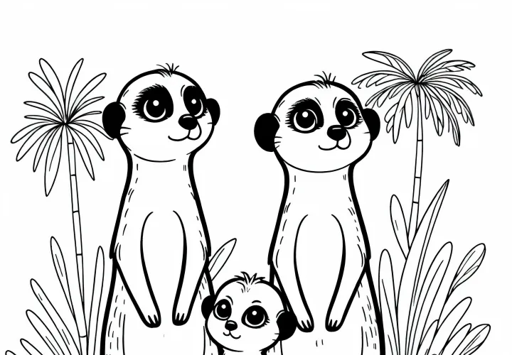 Rodina surikát Malovanie šablóna na stiahnutie zadarmo