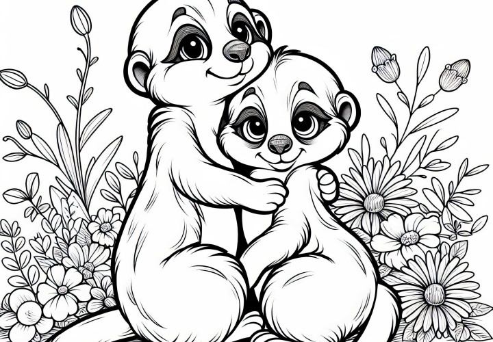 Dois suricatos se abraçando - Desenho para colorir gratuito