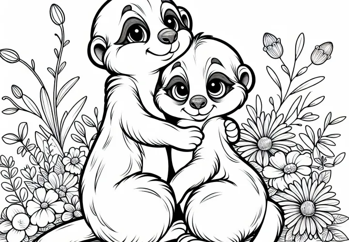 Dve surikaty sa objímajú – Bezplatná omaľovánka