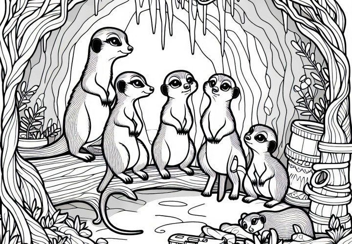 Suricatos na caverna - Download grátis para colorir