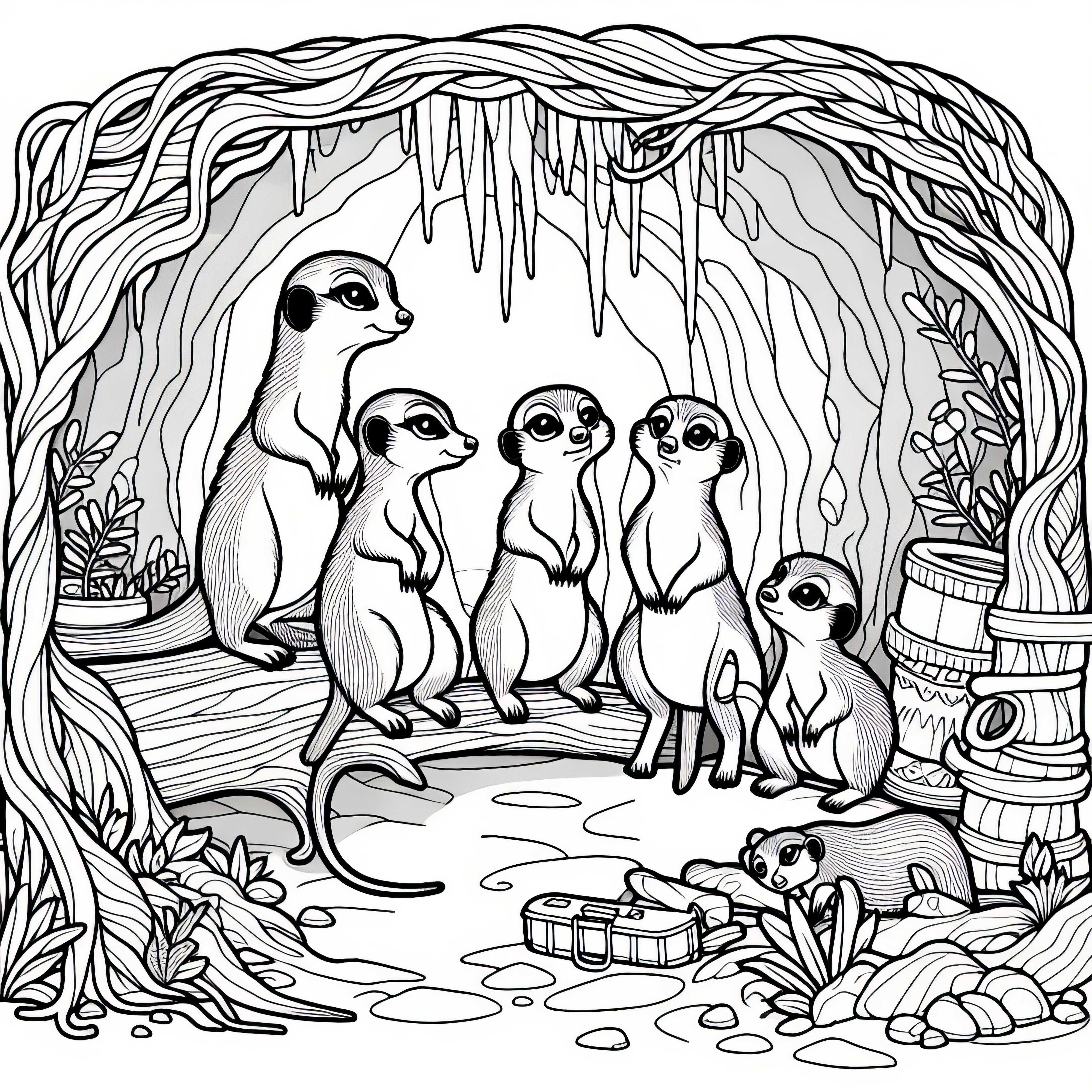 Suricata na caverna – Baixe a imagem para colorir grátis Suricate na caverna – Baixe imagem para colorir grátis