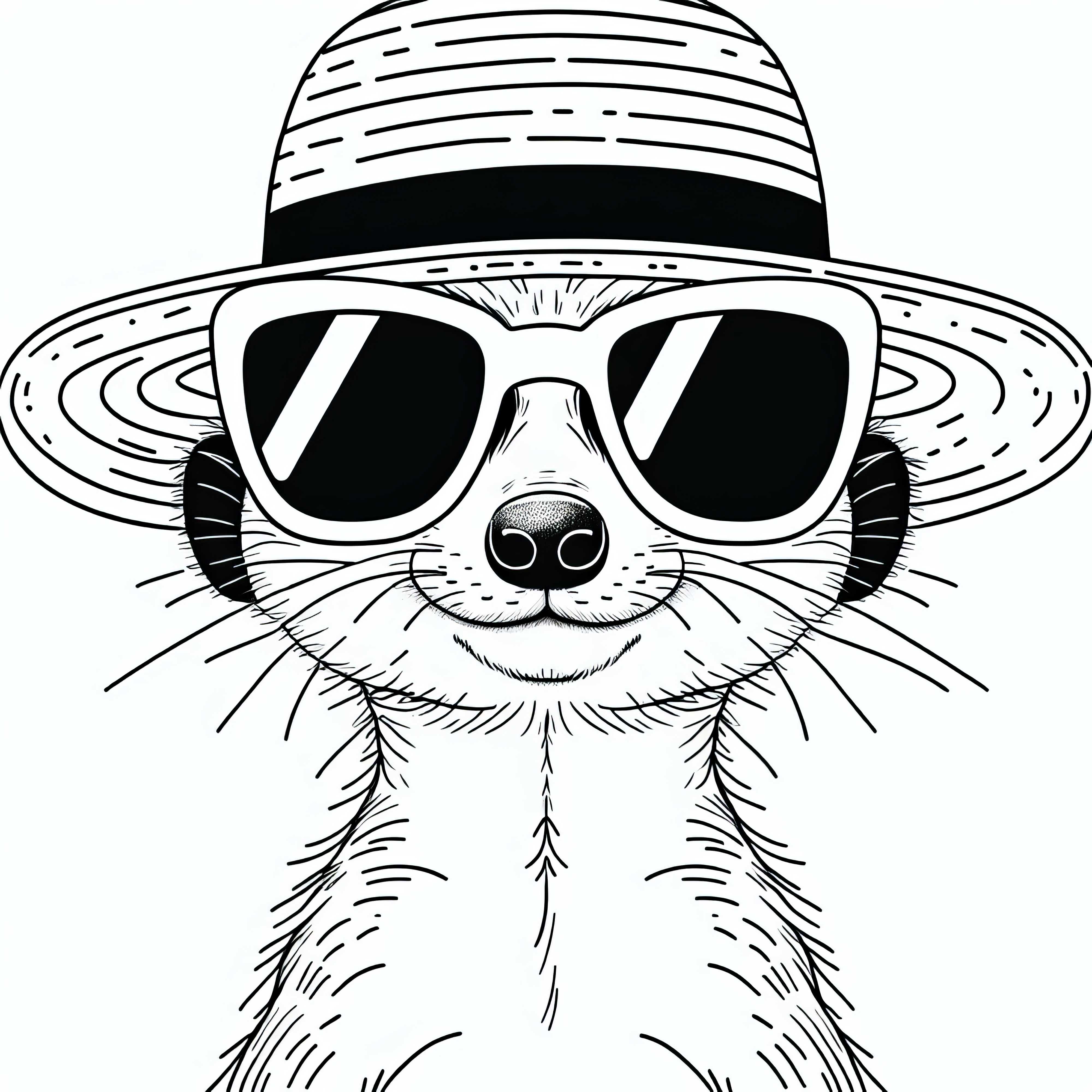 Suricata com óculos de sol e chapéu de palha - Modelo para colorir grátis