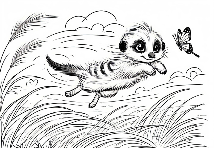 Suricate salta pela savana - imagem para colorir gratuita