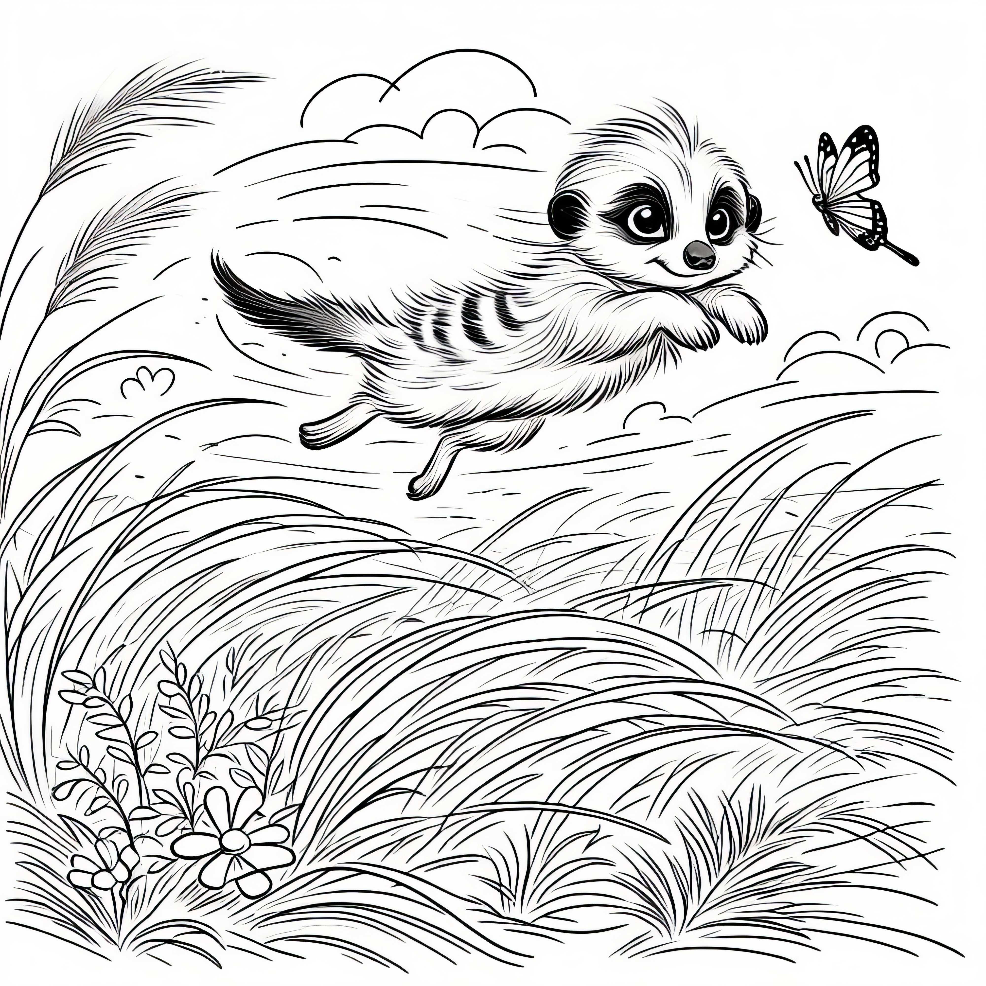 Suricate salta pela savana – imagem para colorir gratuita Suricata salvas em uma savana - imagem para colorir gratuita