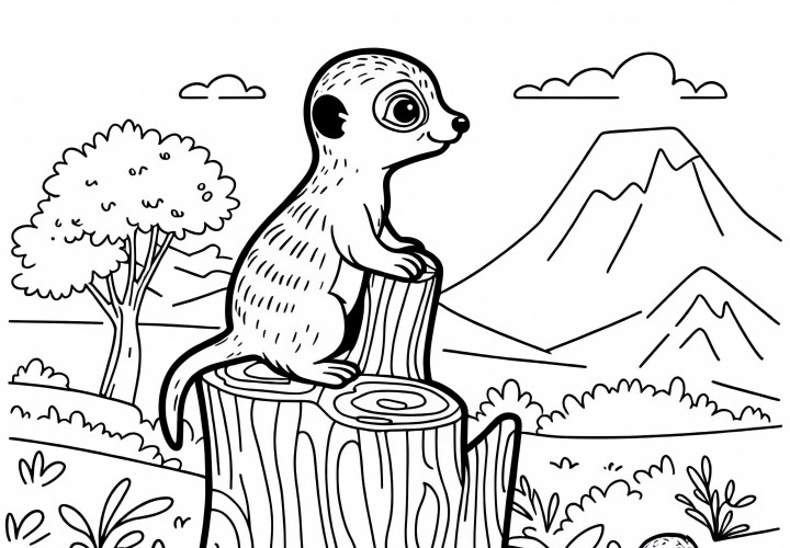 Suricata em toco de árvore – Modelo para colorir como download gratuito