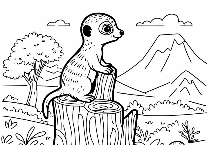 Surikata na pařezu – Vymaľovánka na stiahnutie zadarmo