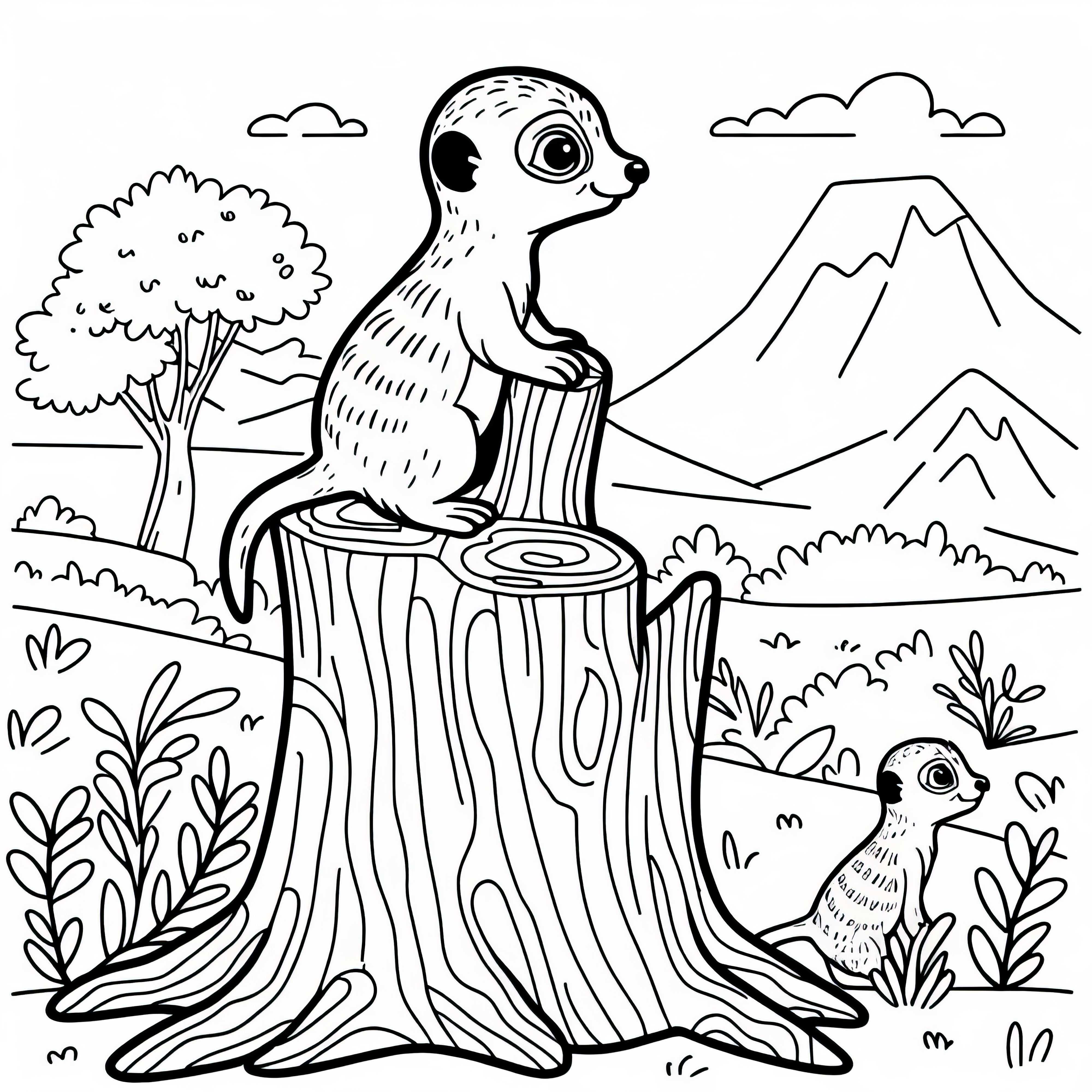 Suricata em toco de árvore - modelo de colorir para download gratuito