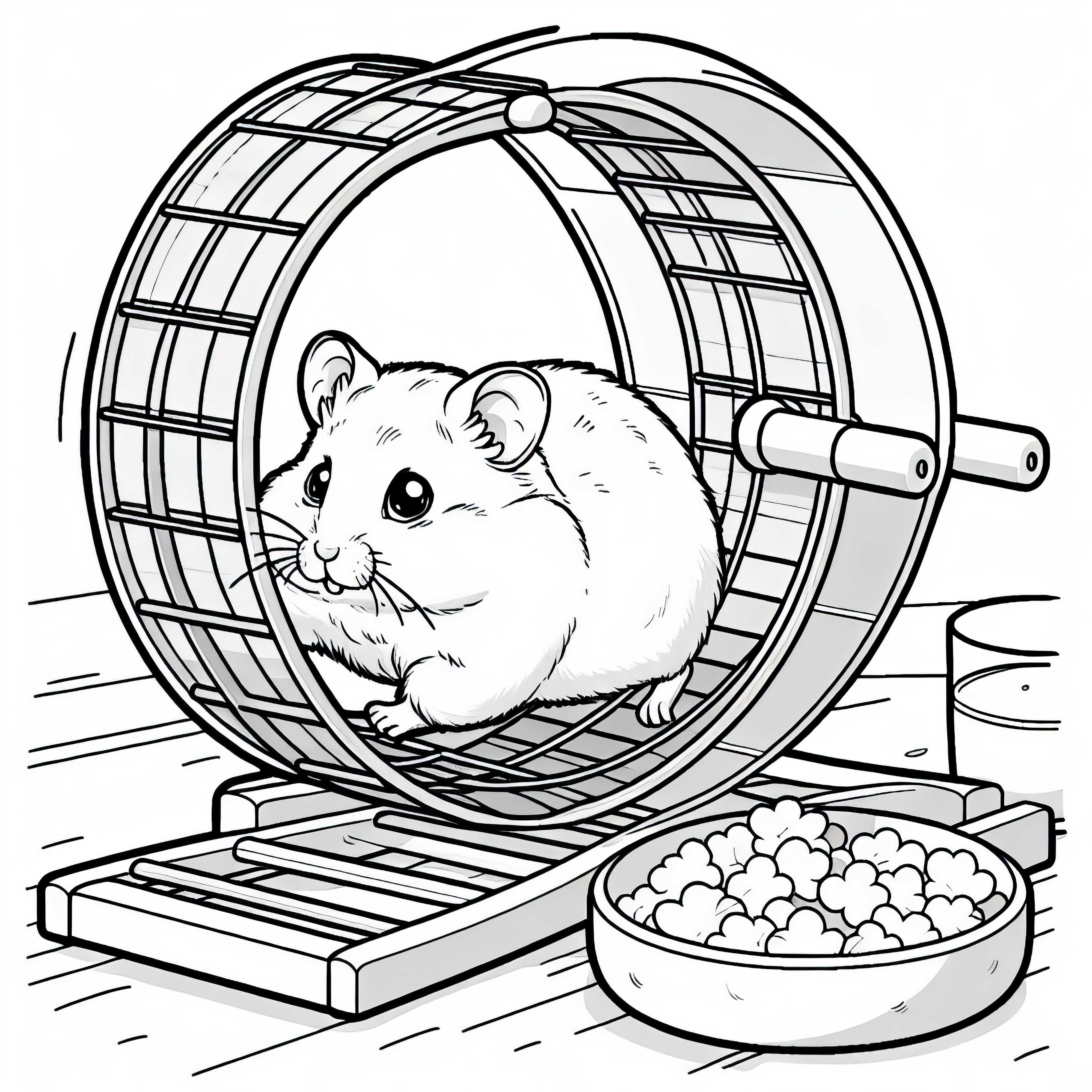 Hamster v bežeckom kolese – Maľovacia predloha na stiahnutie zdarma Krysa v kolese – Bezplatná omaľovánka na stiahnutie