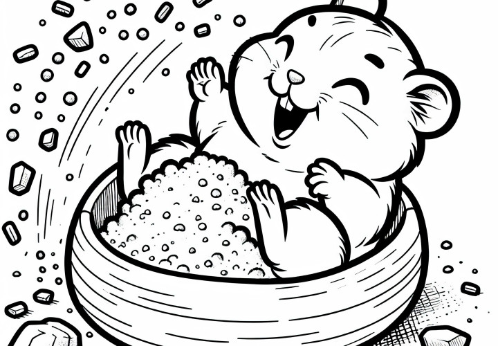 Krysa sa kúpe v pieskovom kúpeli - Zadarmo na vyfarbenie