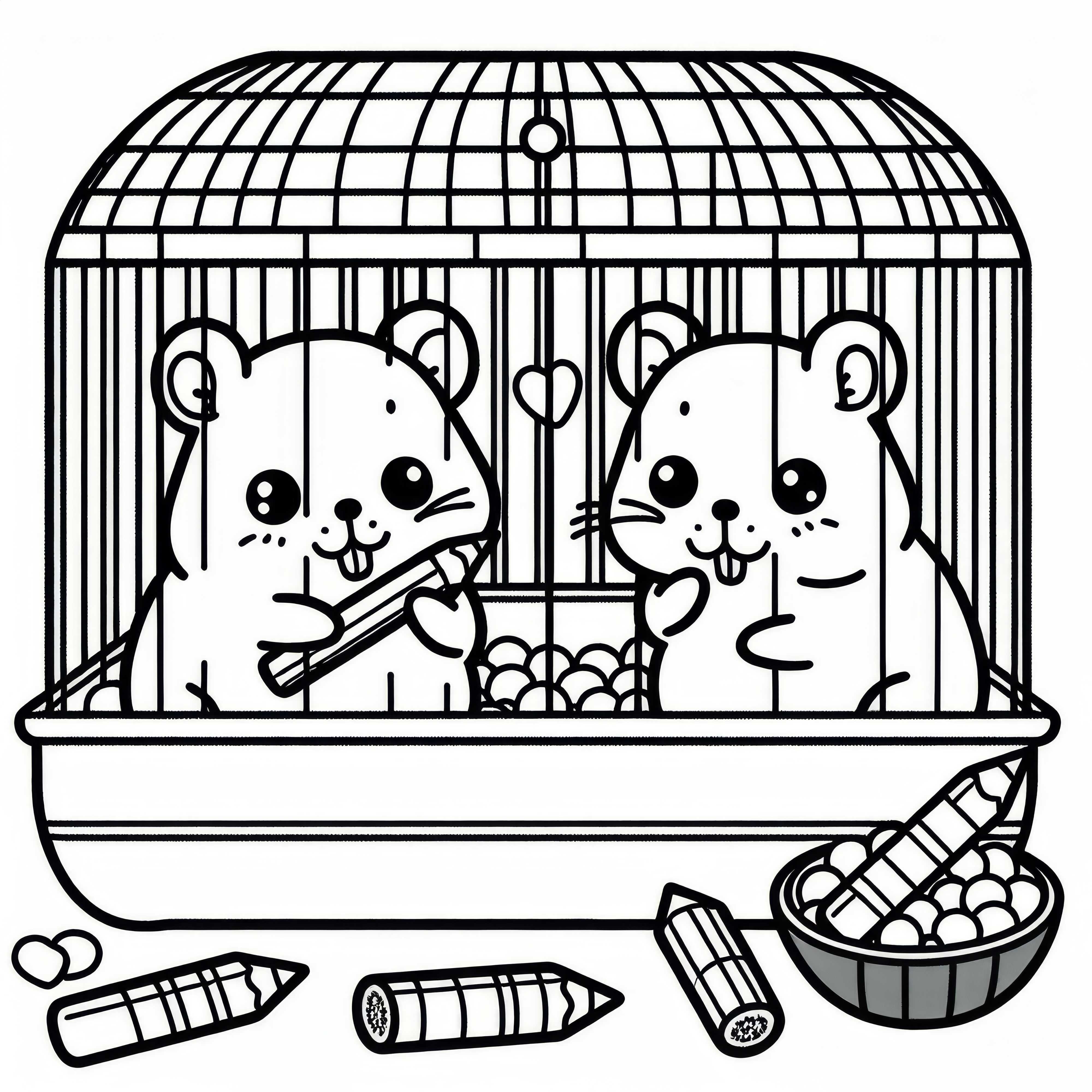 Dva sýkorky sedia vedľa seba v klietke – Zadarmo na vymaľovanie Dva škrečky sedia vedľa seba v klietke – zadarmo na vymaľovanie