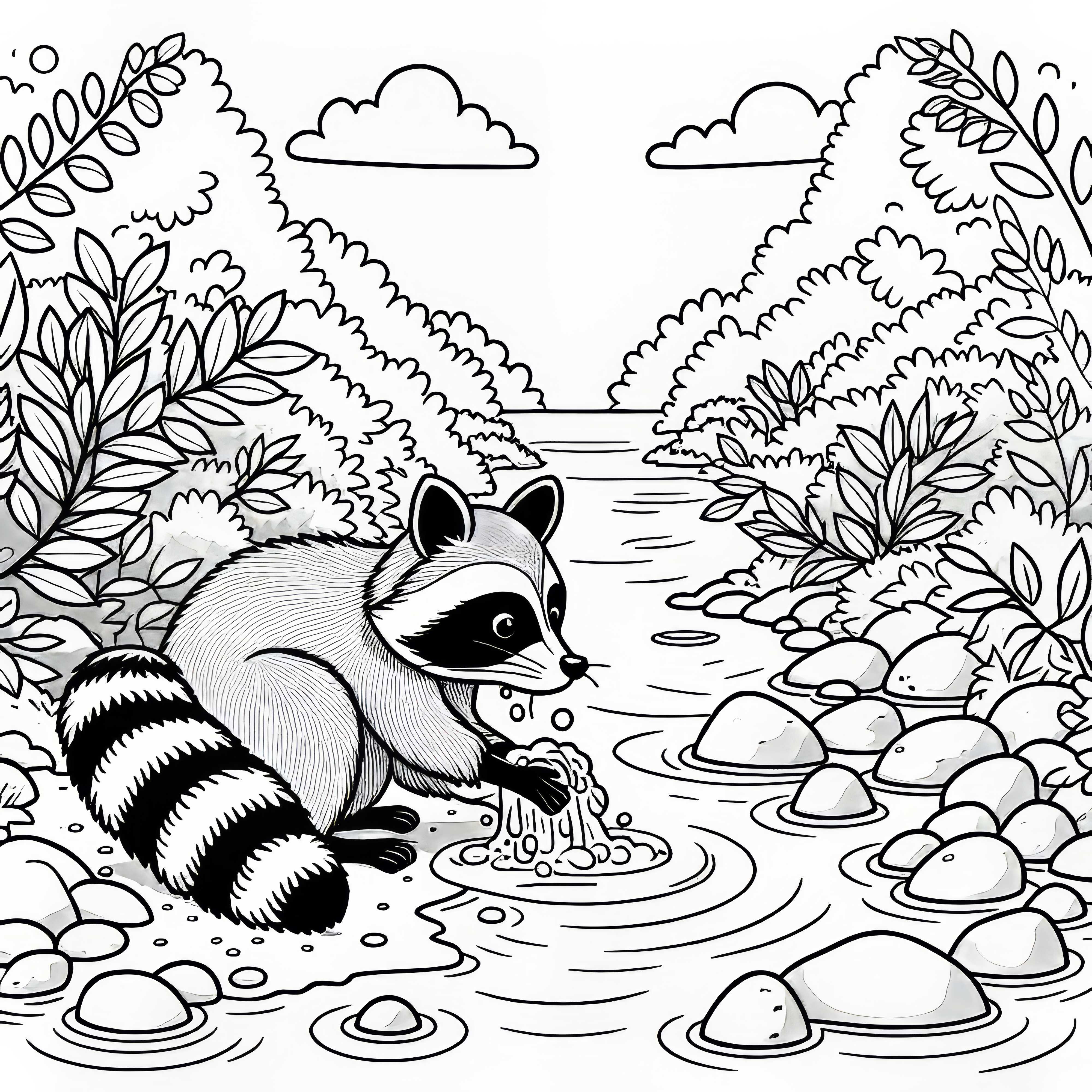 Jelenica umýva niečo v potoku – Zadarmo na vyfarbenie Jahodový medveď umýva niečo v potoku – Bezplatný obrázok na vymaľovanie