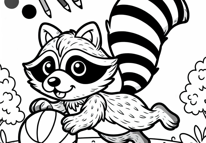 Rakus hrá s loptou - Obrázok na vymaľovanie na stiahnutie