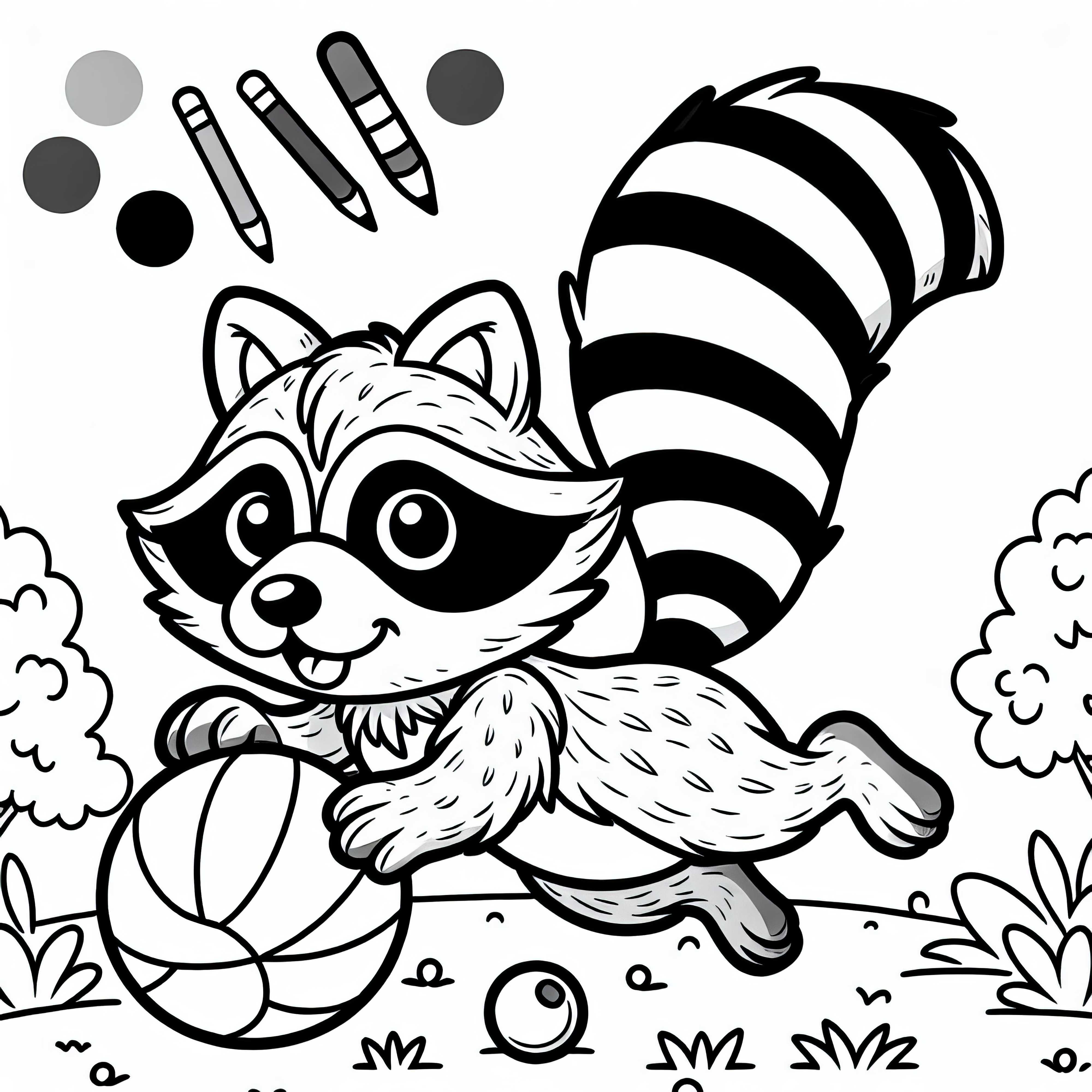 Rysavý medveď sa hrá s loptou – obrázok na vymaľovanie na stiahnutie