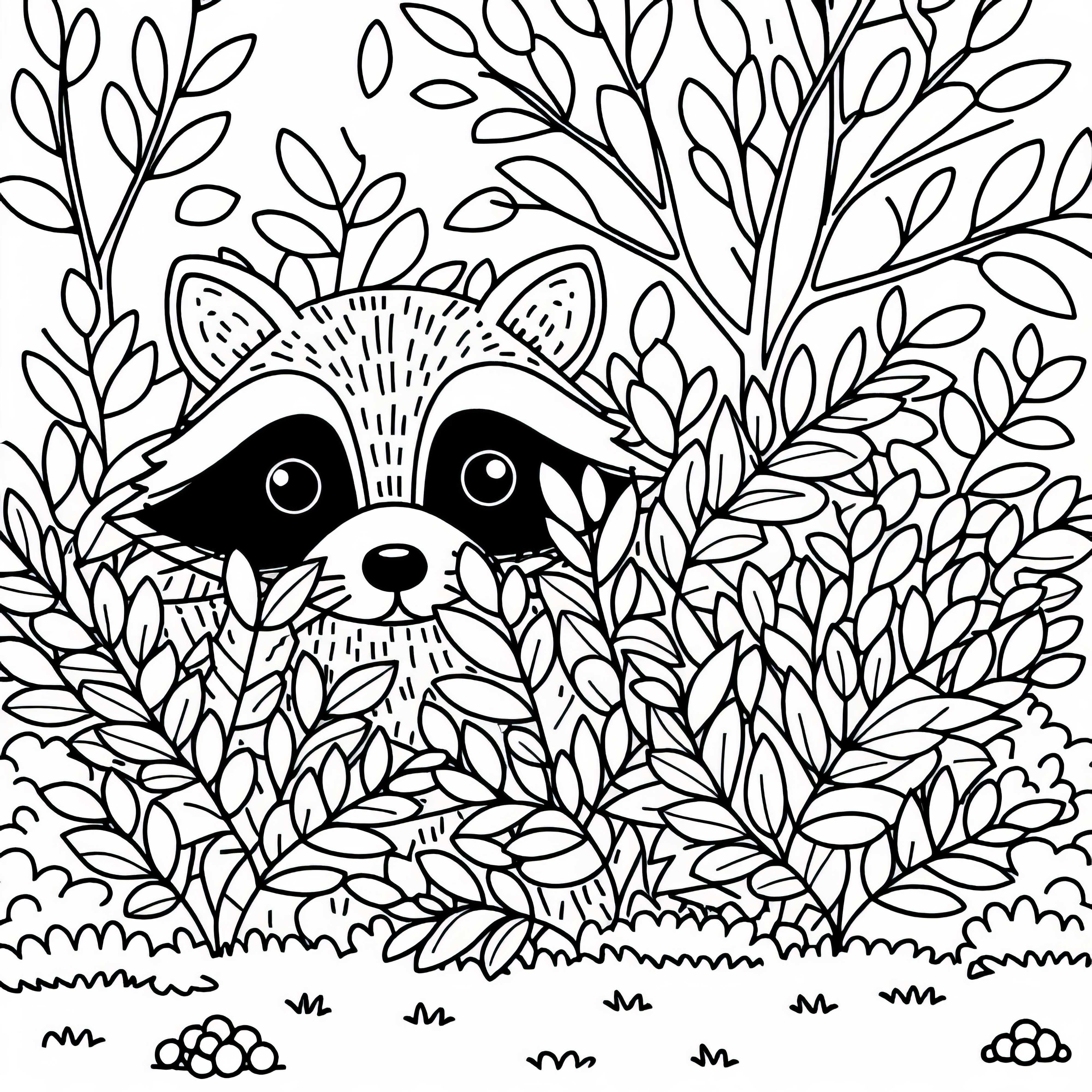 Mýval sa skrýva za kríkom - bezplatná vymaľovánka Medveď čistotný sa skrýva za kríkom - bezplatná predloha na vymaľovanie