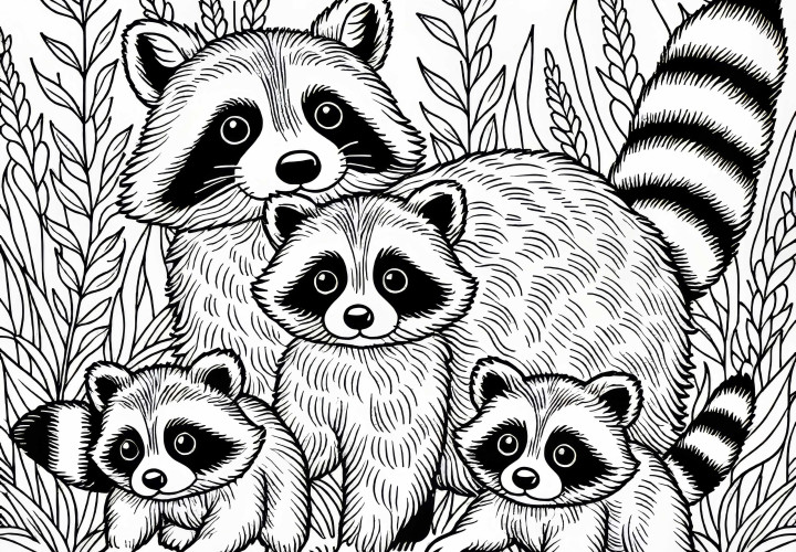 Mama nosorožca s mláďatami – bezplatný obrázok na vyfarbenie na stiahnutie