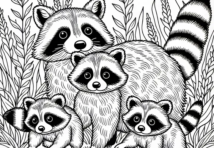 Mama nosorožca s mláďatami – bezplatný obrázok na vyfarbenie na stiahnutie