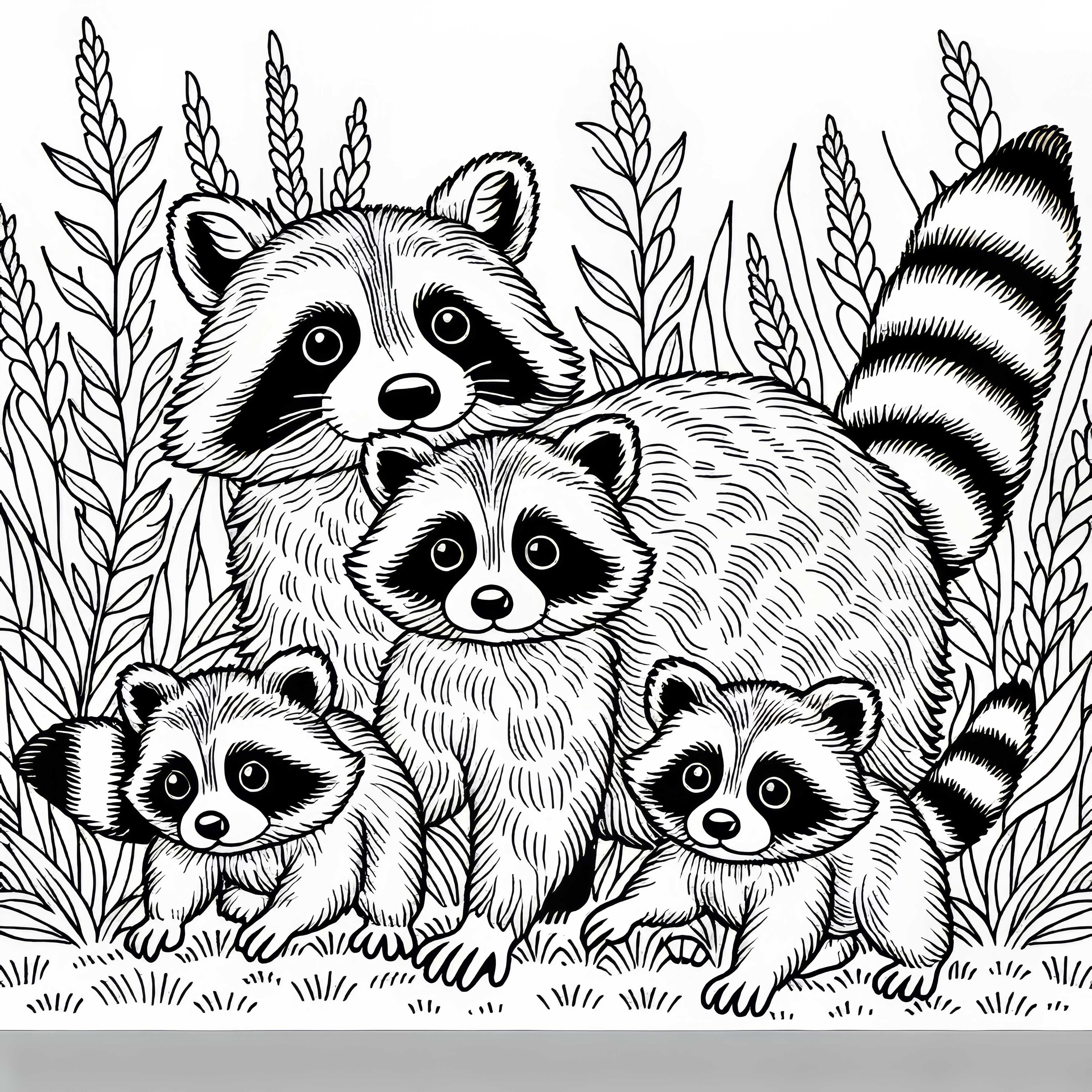 Mama mýval s mláďatami – bezplatná omaľovánka na stiahnutie