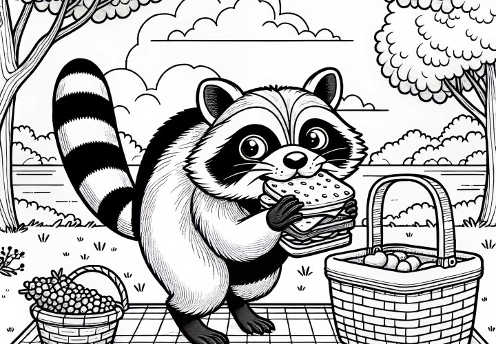 Medveď čistotný kradne sendvič z piknikového koša – Maľovanka zadarmo