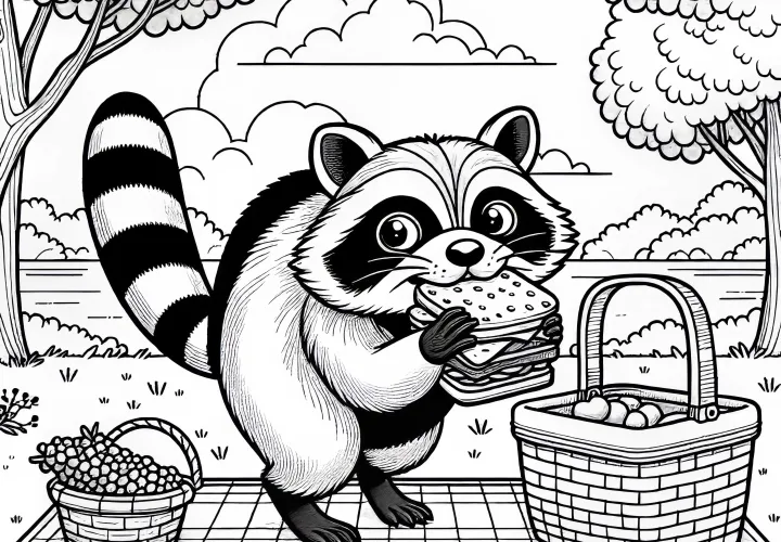 Medveď čistotný kradne sendvič z piknikového koša – Maľovanka zadarmo