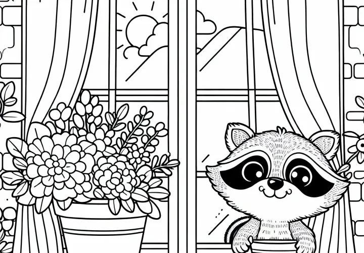 Mýval sa drzácky pozerá z okna – obrázok na vymaľovanie zadarmo