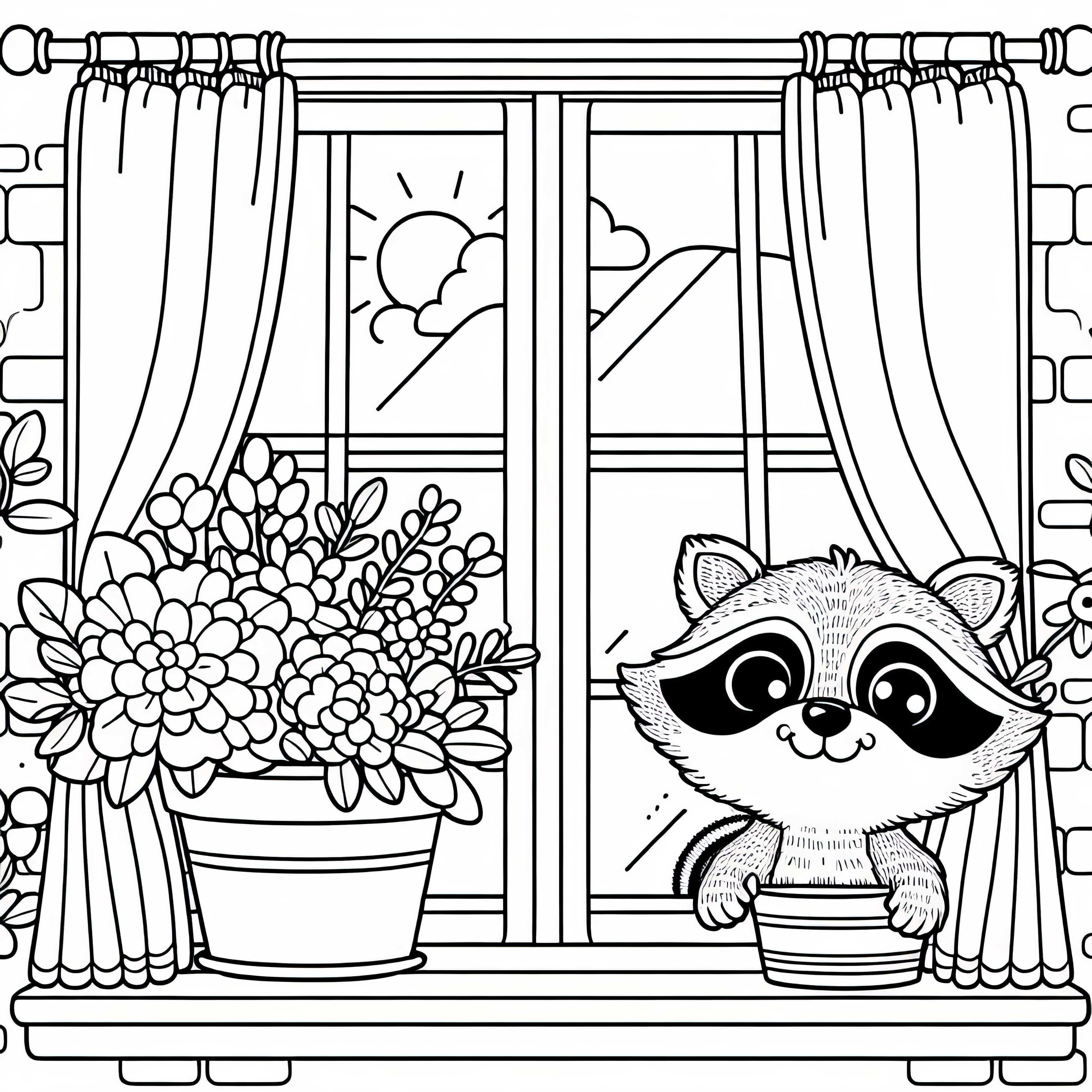 Mýval sa cez okno pozerá drzým spôsobom – Bezplatná omaľovánka