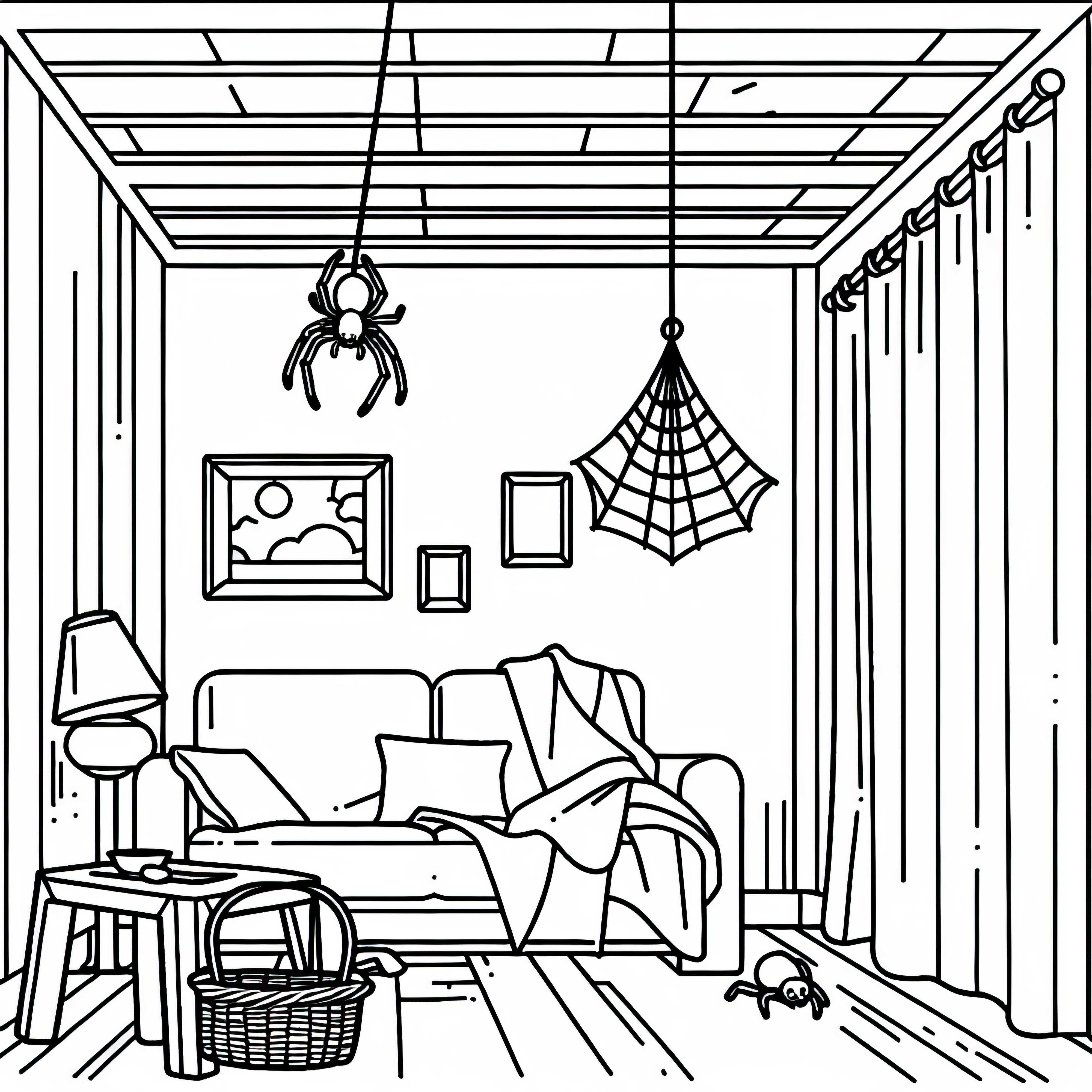 Pavúk visí na niti zo stropu – Zostava na maľovanie zadarmo Pavúk visí na niťi zo stropu izby – Maľovanka zadarmo
