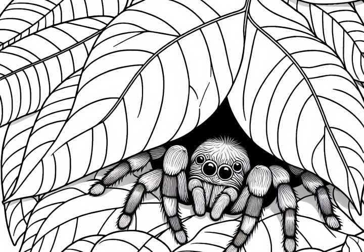 Pavúk sa skrýva pod listom – Maľovanka zadarmo