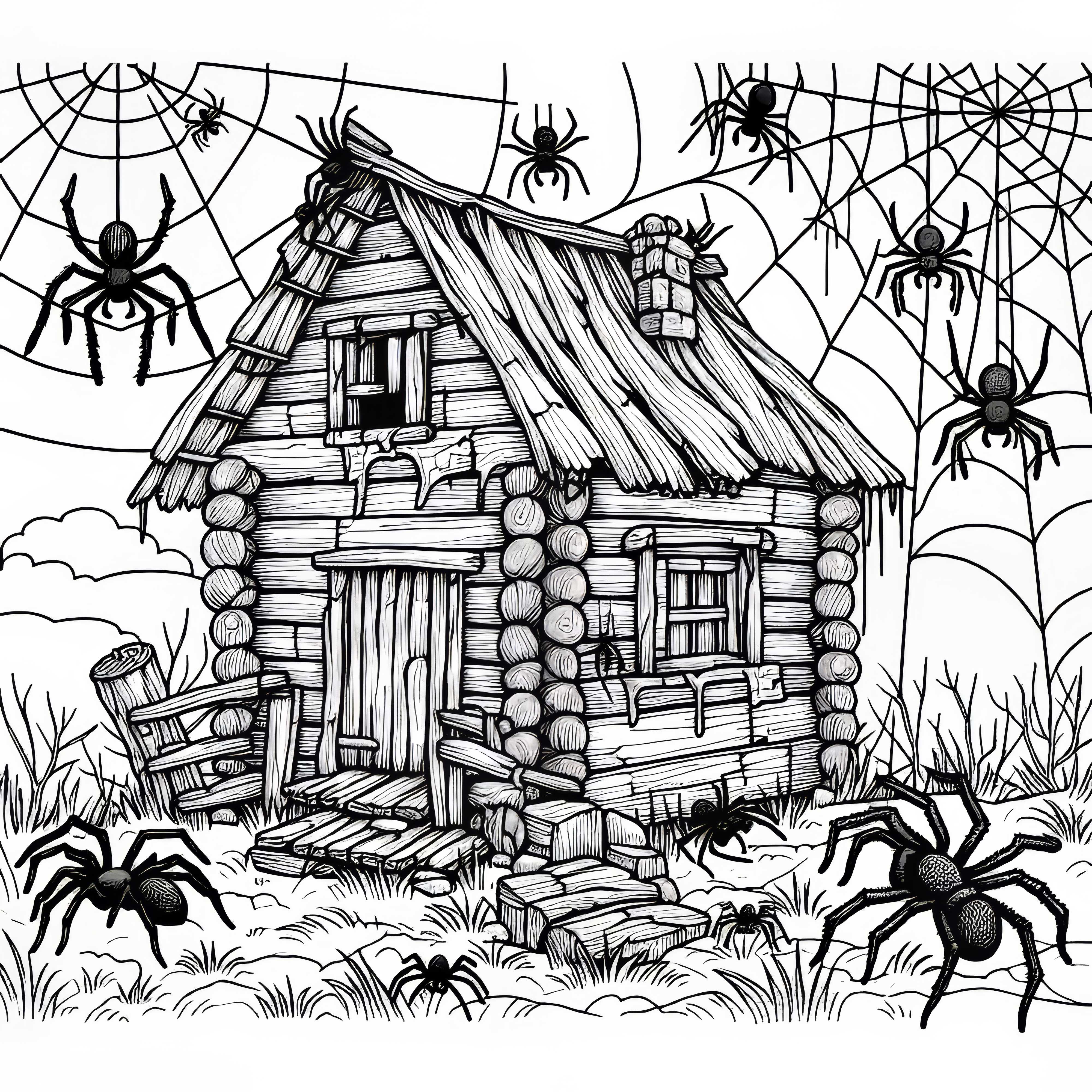 Pavúky okolo starého domu s pavučinami – Maľovanka zadarmo