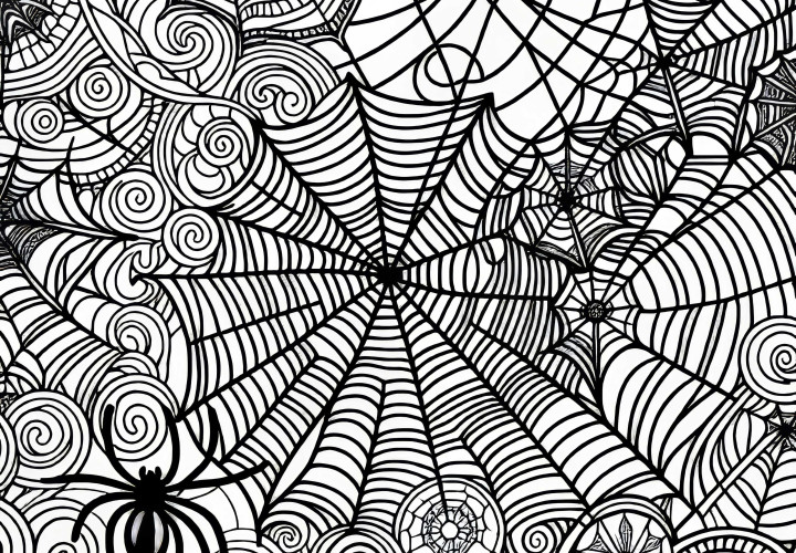 Pavúčie siete a pavúčie pletivá ako obrázok na vymaľovanie zdarma