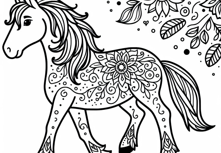 Jednoduchý obrázok na vymaľovanie koňa na stiahnutie