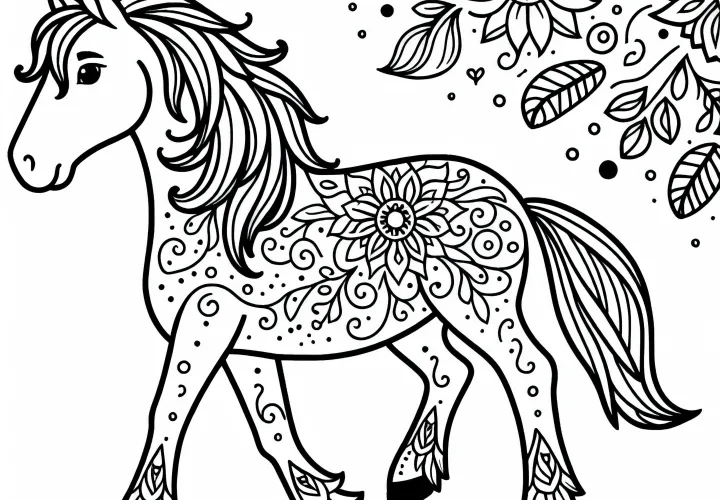 Jednoduchý obrázok na vymaľovanie koňa na stiahnutie