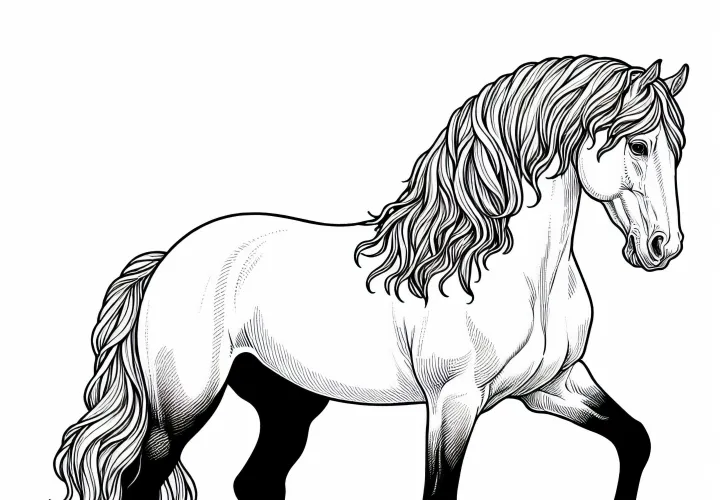 Vymaľovanka Lusitánskeho koňa na stiahnutie – Bezplatná maľovanka