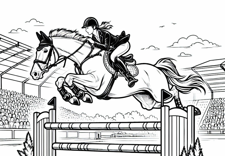 Bezplatný obrázok na vymaľovanie jazdca na skokoch