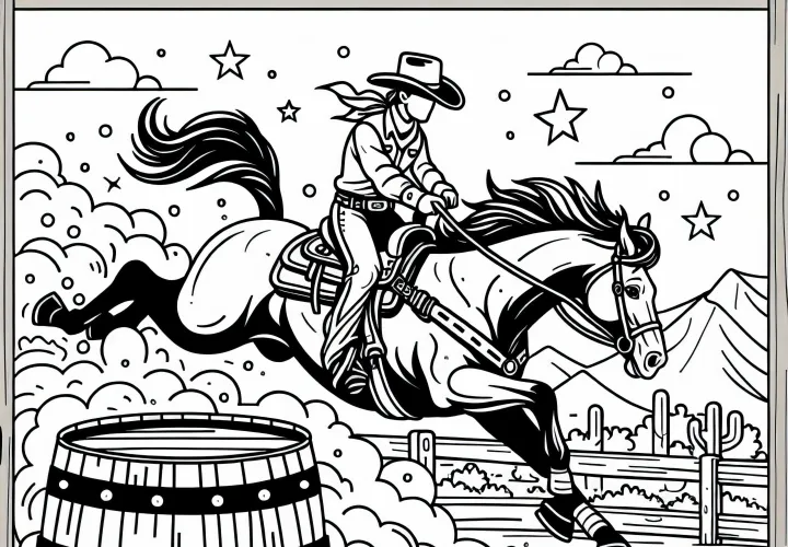 Západný kôň s jazdcom pri pretekoch s barelmi – maľovanka zadarmo