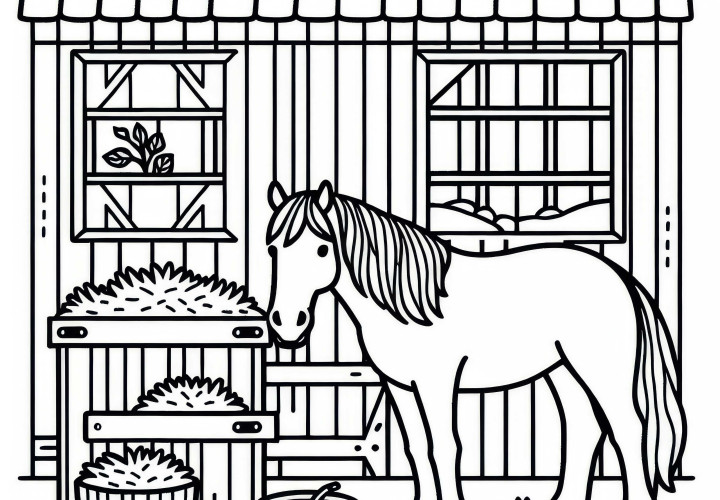 Kôň v stodole ako bezplatná maľovacia predloha