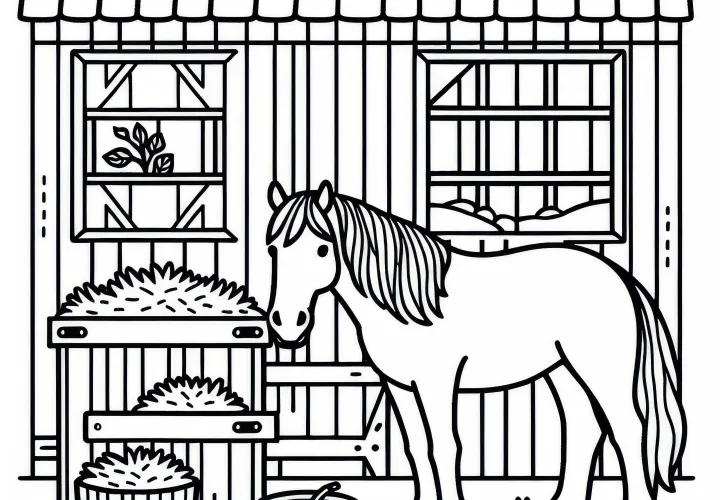 Kôň v stodole ako bezplatná maľovacia predloha