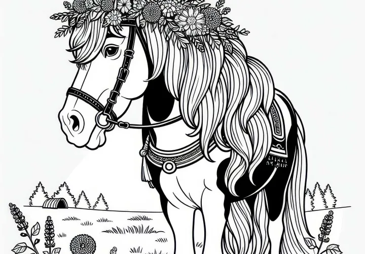 Kôň s kvetinovým vencom vo vlasoch – zadarmo na vymaľovanie