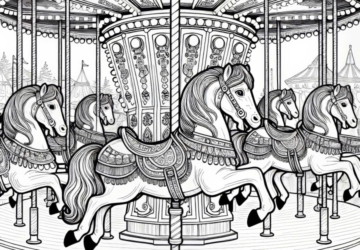 Jazdný kolotoč na jarmoku – Šablóna na farbenie zadarmo